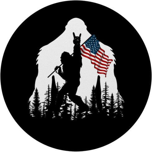 Bigfoot Rock On Hold American Flag Sasquatch Believers PopSockets Standard PopGrip...