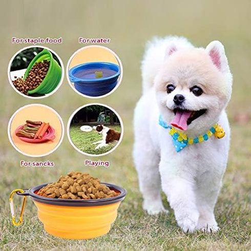 Collapsible Portable Silicone Big Dog Bowls,2 Pack,34 oz/Each Bowl,Silicone Basic Bowl with Plastic Rim and D-Ring,Foldable Travel pet Feeder,Port...