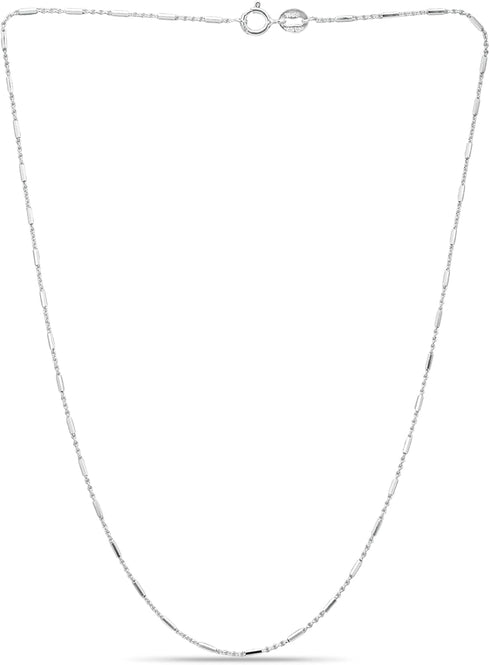 SEA OF ICE Sterling Silver 1mm Diamond-Cut Bar Station Rolo Chain Necklace For Women, Size 14" - 36" Italy...