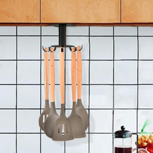 Aosome Under Cabinet Utensil Holder Hanger 360°Rotating Stainless Steel Kitchen Utensil Hanger 8 Hooks...