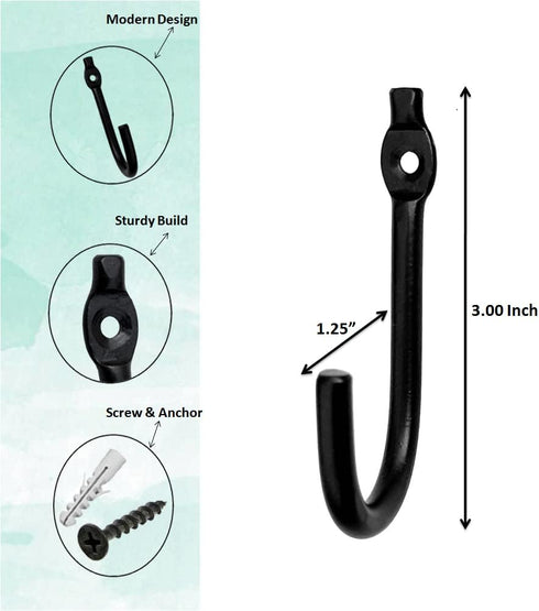 Hand Forged Metal Wall Hook Set of 6 Pcs Wrought Iron Handmade Wall Mounted Towel Hooks Rack Black Finish Wall Hooks by Living Ideas...