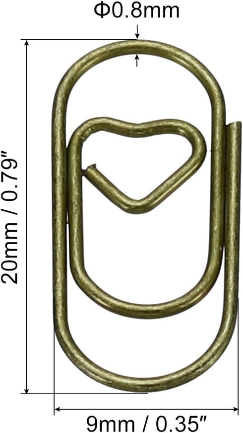 MECCANIXITY Paper Clip Heart-Shaped Cute Decorative Fun Clips Bookmarks 0.8 Inch Bronze Tone for Organize Office Home, Pack of 100...