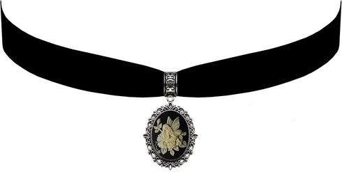 Victorian Vault Black Velvet Choker Fairy Rose Flower Cameo Gothic Steampunk Pendant Necklace (Black Ivory)...
