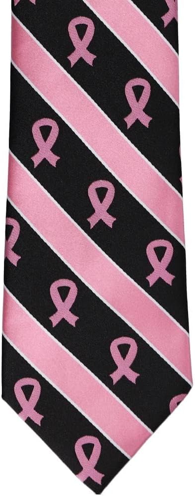 tiemart Pink Ribbon Breast Cancer Awareness Striped Tie in Black...