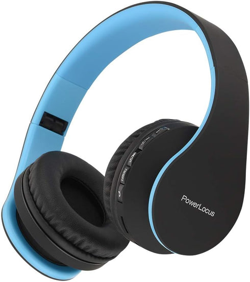 PowerLocus Wireless Bluetooth Over-Ear Stereo Foldable Headphones, Wired Headsets with Built-in Microphone for iPhone, Samsung, LG, iPad (Black/Bl...