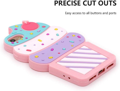 Cute iPhone SE 2022 Case, Ice Cream iPhone SE 2020 Cases, Cherry Cupcakes iPhone 6/ 6s/ 7/8 Case, Funny 3D Cartoon Soft Silicone Shockproof Cover ...