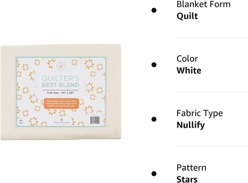 MISSOURI STAR QUILT CO. Crib Quilt Batting 45''x60'' | 80/60 Warm Cotton Poly Filling with Quilt Pattern Included | Medium Weight Batting Roll for...