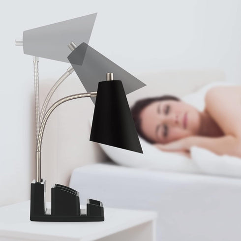 LED Desk Lamp with 1 USB Charging Port and 1 AC Outlet, Organizer Base, Adjustable Neck, On/Off Switch, Modern Table Lamp for Reading, Working, St...