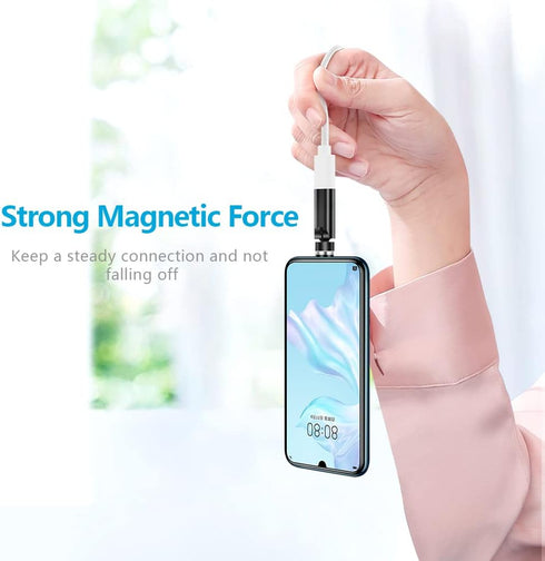 Magnetic USB C Adapter 2 Pack 540 Degree Rotaion 3 in 1 USB C Magnetic Adapter QC 3.0 Fast Charging Max Support 3A, Black...