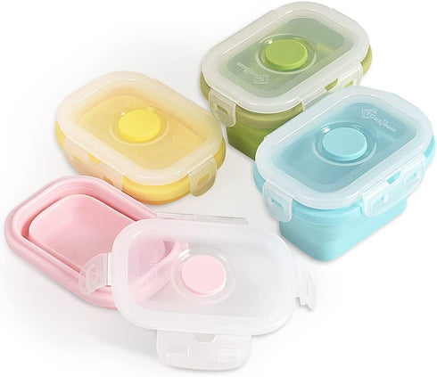 Collapsible Silicone Food Storage Container, Portion Control Container with Clip-on Lid, Stackable, Space Saving, Microwave/Fridge/Freezer/Dishwas...