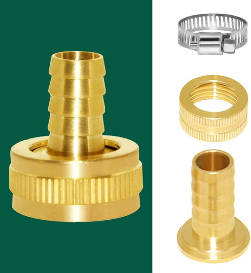 Joywayus 2Pcs 1/2" Barb x 3/4" Female GHT Thread Swivel Brass Garden Water Hose Pipe Connector Copper Fitting with Stainless Clamp House/Boat/Lawn...