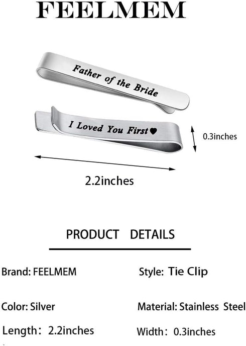 FEELMEM Father of The Bride Gifts to The Man I Love You First Stainless Steel Tie Clips Wedding Tie Bar for Dad Gift...