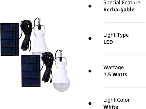 Solar Powered Lamp Portable Led Bulb Lights Solar Energy Panel Led Lighting for Camp Tent Night Fishing Emergency Lights Flash 350LM(Pack of 2)...