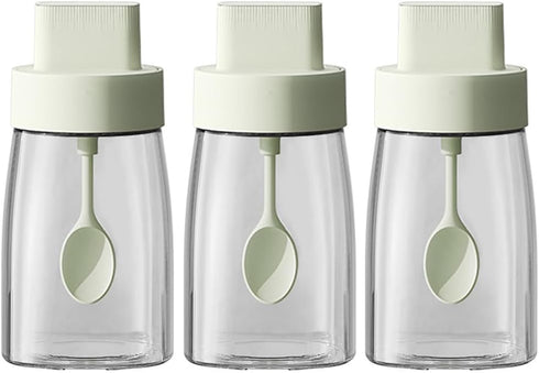 Kitchen Sodium Calcium Glass Spice Jars Seasonning Box Set of 3, Condiment Pots Spice Jars, Retractable Spoon and Lid Combination Design, Airtight...