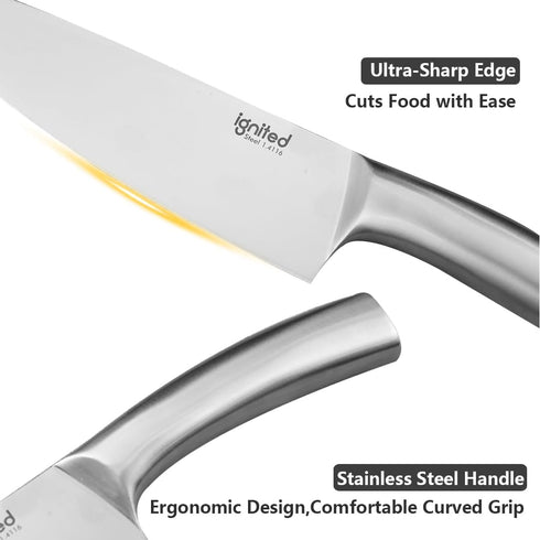 8 inch Chef Knife, One-piece Full Metal Kitchen Knife, German 1.4116 High Carbon Stainless Steel Chef's Knife, Ultra Sharp Cooking Knife with Gift...