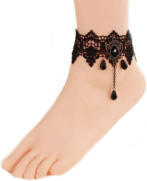 Romantic Retro Vintage Gothic Sexy Clear Rhinestone Anklet Foot Sandal Beach Wedding Jewelry Lace Ankle Bracelet Women Anklets Chain...