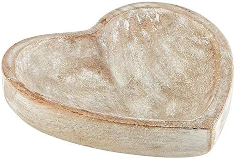 47th & Main Carved Heart-Shaped Wooden Bowl, Small, White...