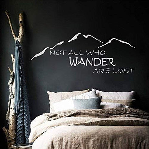 BATTOO Not All Who Wander are Lost Wall Decal Mountain Vinyl Sticker 22" W 8.5" H Family Kids Room Mural Motivation Love Home Travel Hobbit, White...