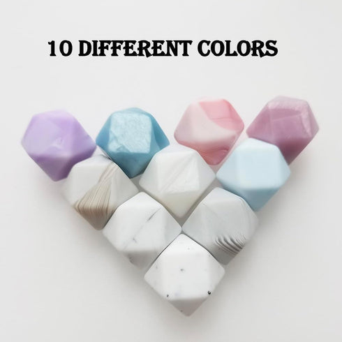 50 Pieces Silicone Beads, BetterJonny 10 Colors Loose Beads with Storage Box 14mm Sweet Colors Hexagon Beads Marble Printed Silicone Loose Beads f...