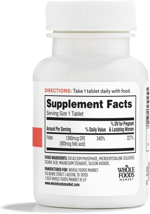 365 by Whole Foods Market, Folic Acid 800MCG, 100 Tablets...