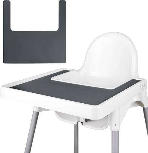 High Chair Placemat, Durable High Chair Placemat Silicone, Clean and Hygienic, Suitable for IKEA Antilop Highchai, for Toddlers and Babies (Gray)...