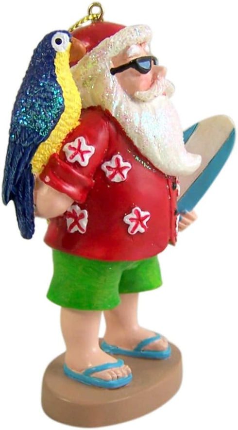 Santa with Parrot and Surfboard Ornament 3 3/4 Inch...