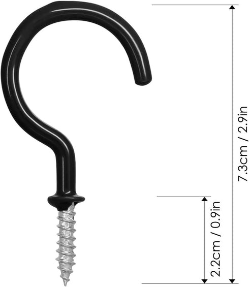 25 Pack Cup Hook Ceiling Hooks, 2.9 Inches, FineGood Vinyl Coated Screw-in Hanger for Indoor and Outdoor Use - Black...
