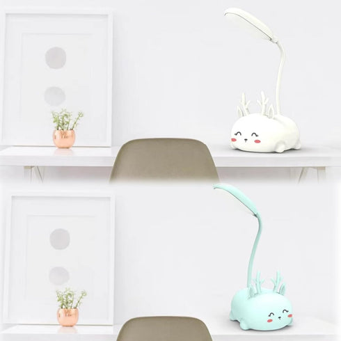 Cute Elk Lamp USB Rechargeable Reading Light,LED Desk Lamp for Kids, Portable LED Table Light, Flexible Gooseneck Eye-Care Cartoons Small Desk Lam...