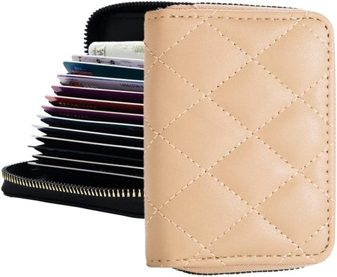 RFID Small Wallet Women Mini Credit Card Holder Organizer Case with Zipper Slim Almond...