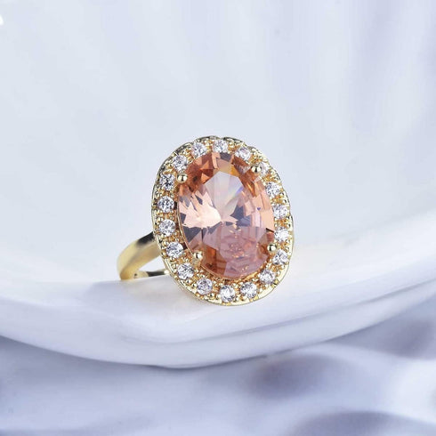 Hsitgexf Huge Oval Shaped CZ Cubic Zircon Wedding Party Statement Champagne Ring Engagement Inspired Cocktails Morganite Yellow Gold Plated Ring f...