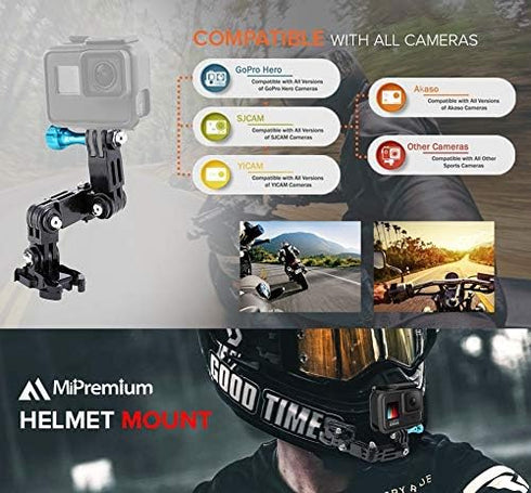 MiPremium Motorcycle Helmet Chin Mount Kits for GoPro Hero 12 11 10 9 8 7 6 5 4 3 Black Silver Session, AKASO/Campark & Other Action Camera Swivel...