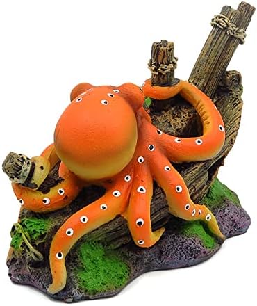 Small Aquarium Decoration Cute Octopuse Design Fish Tank Ornament Shipwreck Landscaping for Mini Small 5 10 Gallons Fish Turtle Tank...