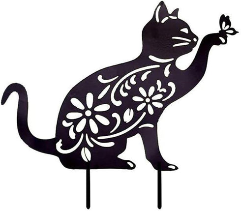 Cat Hollow Silhouette Stakes Iron Art Pile Plug-in Posts Standing Statue Garden Decoration Ornaments for Yard Lawn...