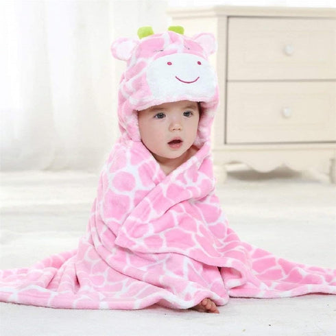 Baby Hooded Blanket Newborn Infant Soft Warm Swaddle Wrap Animal Face Coral Fleece Shower Bath Towel...