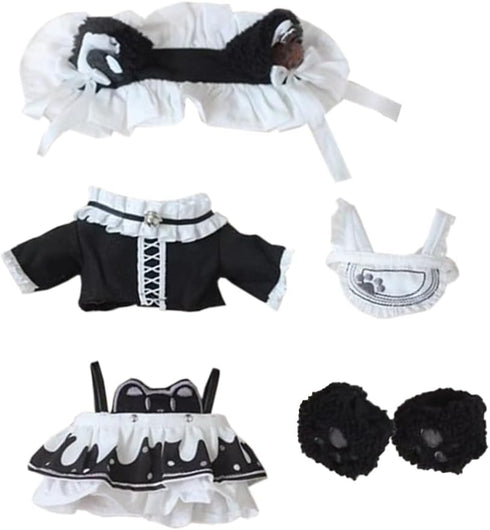 niannyyhouse 20cm Plush Doll Clothes Headdress Shirt Dress Apron Shoes Cat Paw Maid Sets 8in Doll Accessories Dress Up (Black)...