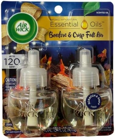 Air Wick Plug in Scented Oil 2 Refills, Bonfire and Crisp Fall Air, Essential Oils, Air Freshener...
