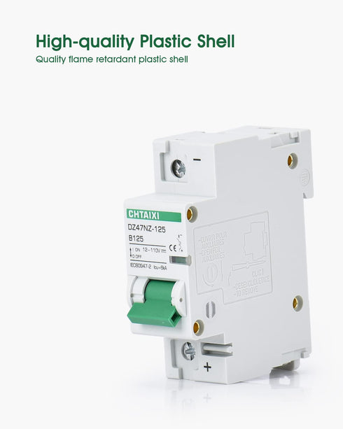 12V-110V DC Miniature Circuit Breaker, 125 Amp 1 Pole Battery Breaker Protector for Solar PV System and RV, Thermal Magnetic Trip, DIN Rail Mount,...