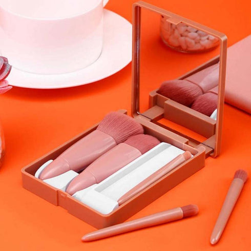 Easy-taken Travel Makeup Brush Set, COSHINE 5pcs Mini Complete Function Cosmetic Brushes Kit (5pcs with mirror)...