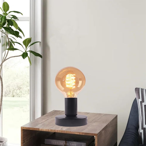 Industrial Table Lamp Base, E26 E27 Lamp Base Without Shade, Mini Short Desk Lamp Exposed Bulb Base, Simple Metal Edison Light Bulb Stand?Black?...