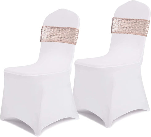 SquarePie Pack of 10 Sequin Chair Sashes Bands Shining Rose Gold Bows for Wedding Banquet Party Decor...