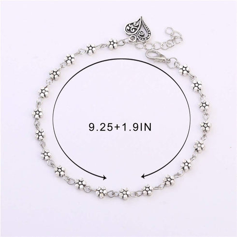 Boho Flower Ankle Bracelets Silver Heart Hanging Anklets Beach Foot Bracelet Jewelry for Women(1PCS)...