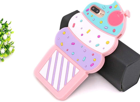 Cute iPhone 7 Plus Case, Ice Cream iPhone 8 Plus Case, iPhone 6 Plus Case, iPhone 6s Plus Case, Cupcakes 3D Cartoon Soft Silicone Full Protection ...