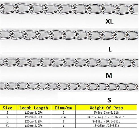 Pet Dog Steel Chain Leash Training Leads with Padded Loop Handle - Heavy Duty Walking Basic Leash for Small Medium Breeds Dogs (Large, Red)...