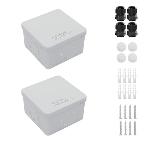LeMotech Junction Box with Reserved Holes ABS Plastic Electrical Box IP55 Waterproof Dustproof Project Enclosure for Electronics White 3.1 x 3.1 x...