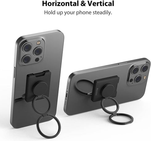 Phone Ring Holder, Phone Grip Finger Kickstand Wireless Charging Friendly, 360°Rotation Metal Phone Ring Grip Stand Work with Magnetic Car Mount f...