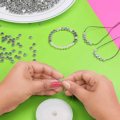 Song Xi 1200pcs Silver Letter Beads for Bracelets, 4x7mm Black Alphabet Beads Friendship Bracelets Jewelry Making Kit for Christmas Gifts...