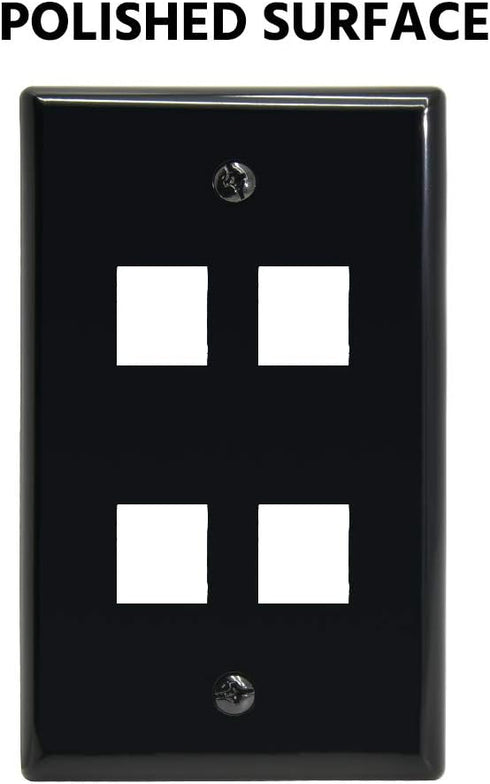 4 Port Keystone Jack Wall Plate with Smooth Face (5-Pack, Black)...