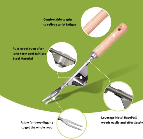 Hailkole Weeding Tool V-Shaped Forks,Stainless Steel Weed Puller Tool with Metal Leverage Base to Easy Weed Removal & Deeper Root Digging,Manual H...