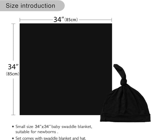 Newborn Swaddle Blanket with Hat Set Baby Swaddle Set Hospital Receiving Blankets for Girls Boys(Black)...