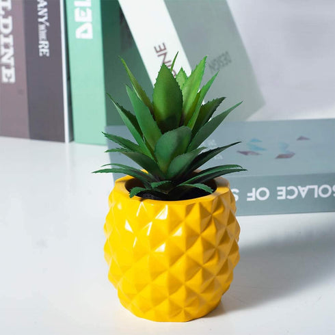 Artificial Succulent Potted Pineapple Decor - Fake Pineapple Home Office Kitchen Table Decoration (Yellow)...